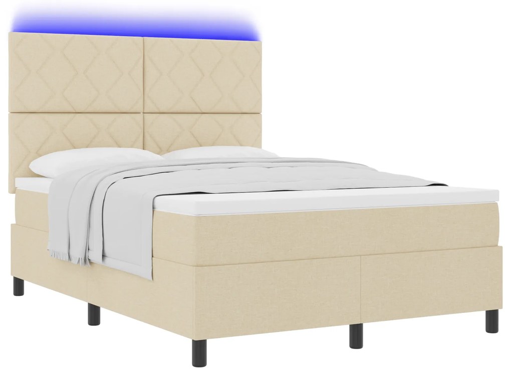 vidaXL Κρεβάτι με ελατήρια και στρώμα & LED σε Κρεμ, 140 x 200 εκ, Υφασμάτινο