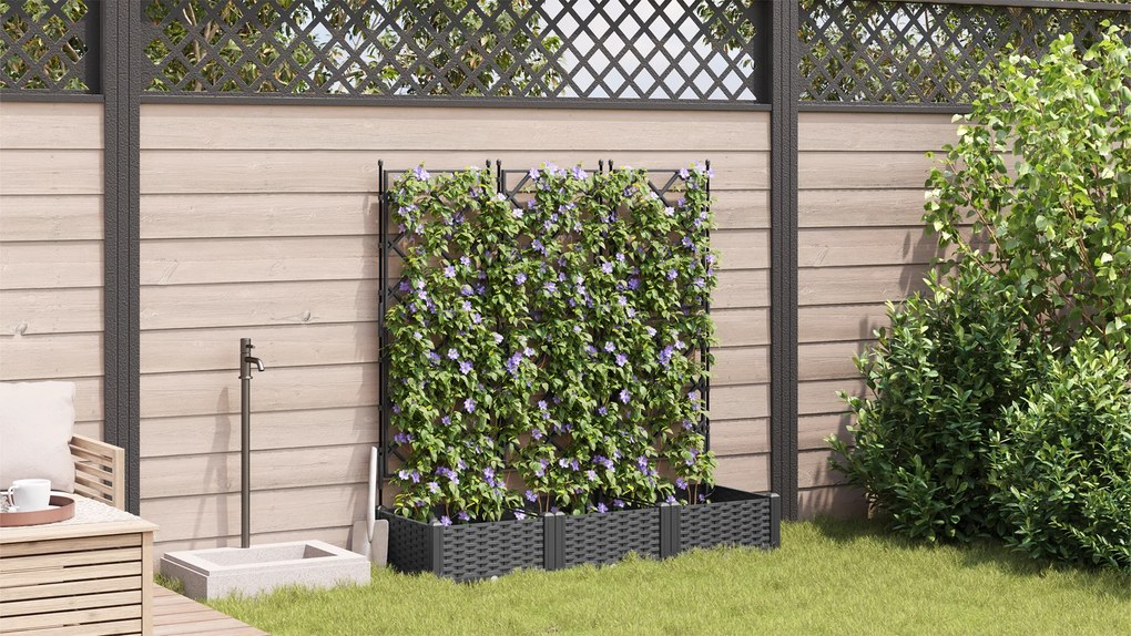 vidaXL Γλάστρα Κήπου με Πλέγμα 3 τεμ Μαύρη 120x40x125.5 εκ.