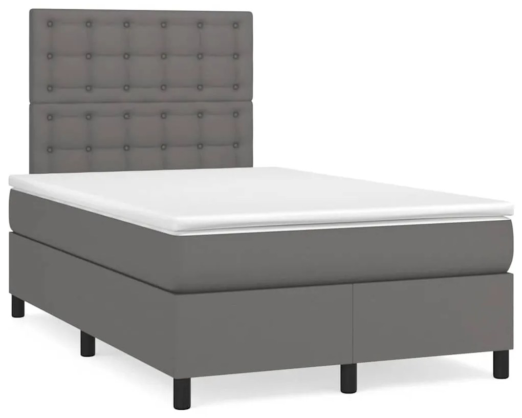 vidaXL Κρεβάτι Boxspring με Στρώμα &amp; LED Γκρι 120x190 εκ. Συνθ. Δέρμα