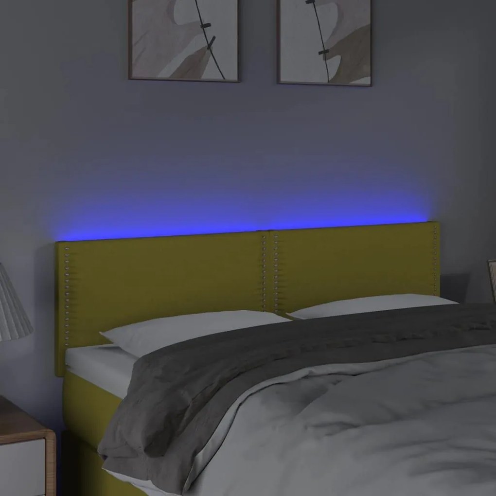 Κεφαλάρι Κρεβατιού LED Πράσινο 144x5x78/88 εκ. Υφασμάτινο - Πράσινο