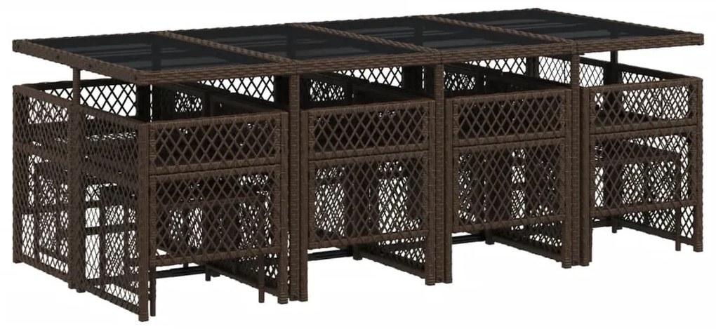 vidaXL Σετ Τραπεζαρίας Κήπου 13 τεμ. Καφέ από Συνθ. Ρατάν με Μαξιλάρια