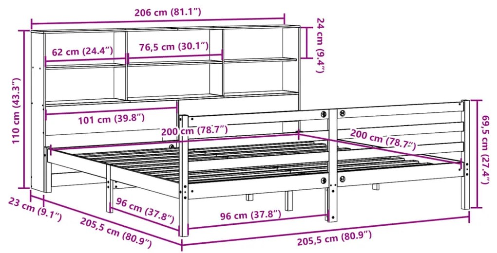 ΚΡΕΒΑΤΙ ΒΙΒΛΙΟΘΗΚΗ ΧΩΡΙΣ ΣΤΡΩΜΑ 200X200 ΕΚ ΜΑΣΙΦ ΞΥΛΟ ΠΕΥΚΟΥ 3321908