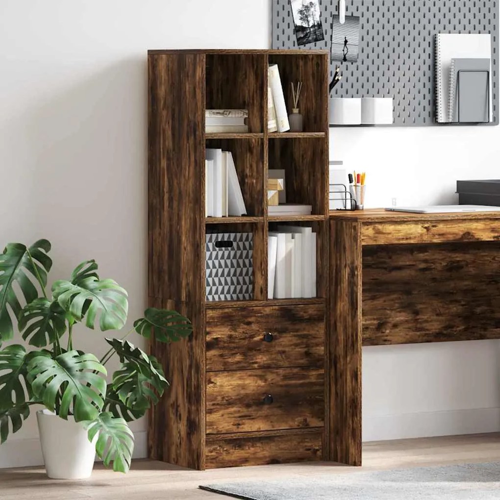 vidaXL Highboard Καπνιστή δρυς 45.5 x 34 x 127 εκ Επεξεργασμένο ξύλο