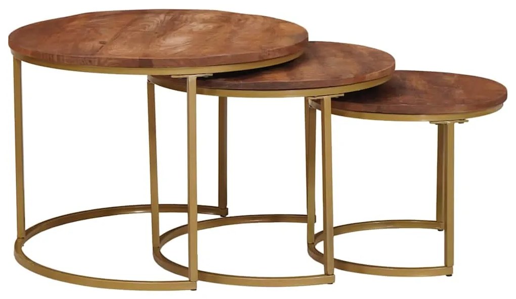 vidaXL Τραπεζάκια Καφέ Στερεών 3 pcs Μασίφ ξύλο μάνγκο και χάλυβας