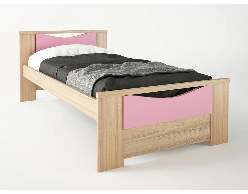 SB-00066 Παιδικό κρεβάτι "ΧΑΜΟΓΕΛΟ" μονό σε χρώμα δρυς-ροζ 90x190
   , 1 Τεμάχιο
