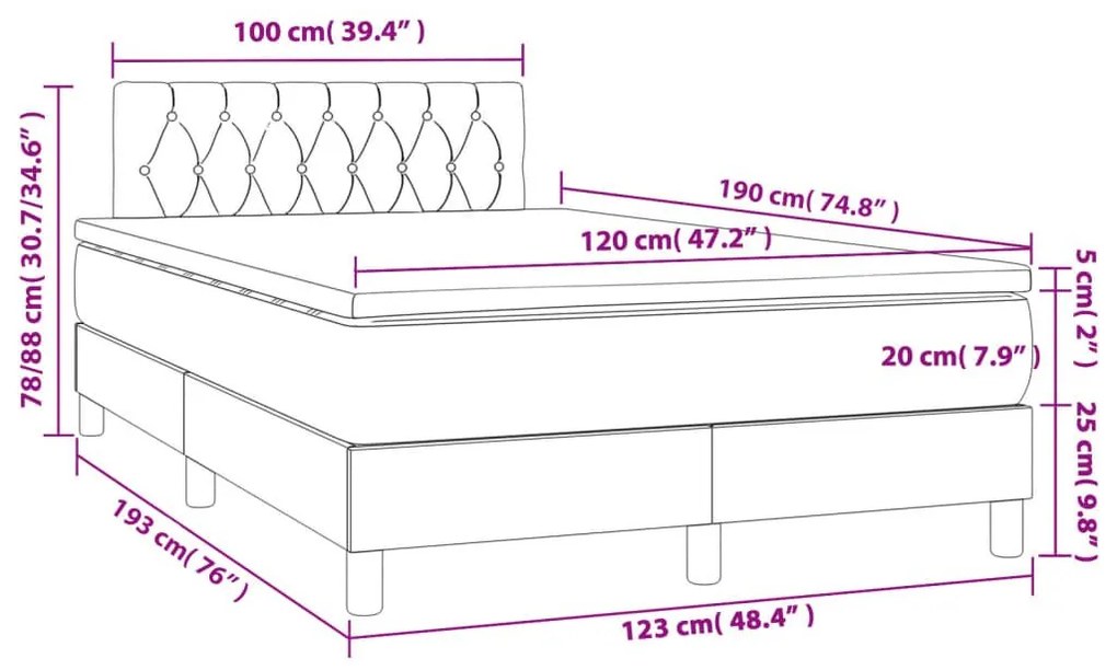 Κρεβάτι Boxspring με Στρώμα &amp; LED Κρεμ 120x190 εκ. Υφασμάτινο - Κρεμ