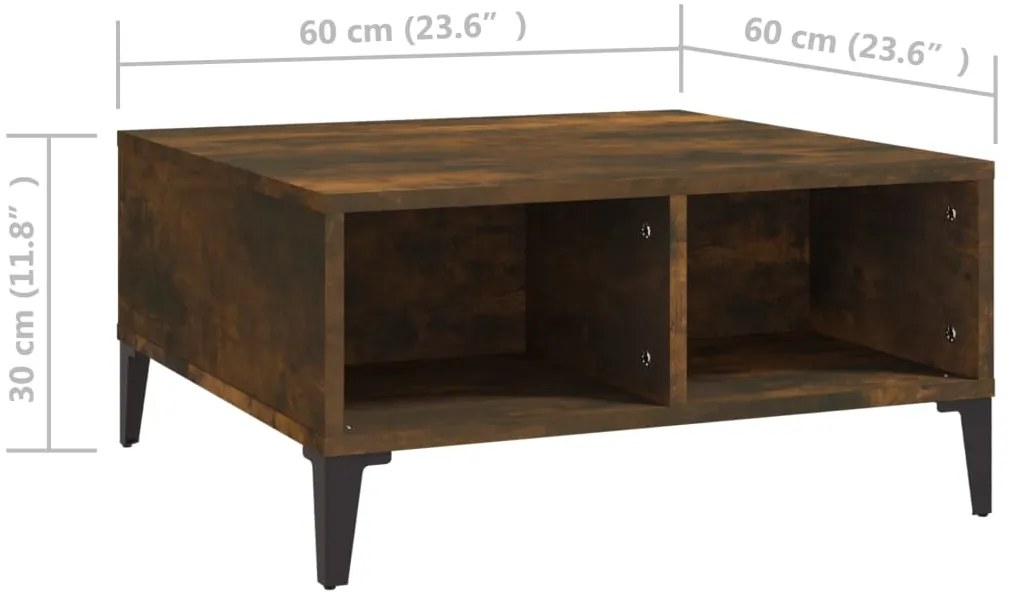 vidaXL Τραπεζάκι Σαλονιού Καπνιστή Δρυς 60x60x30 εκ. από Μοριοσανίδα