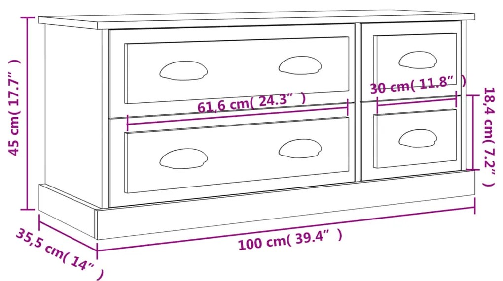 Έπιπλο Τηλεόρασης Μαύρο 100x35,5x45εκ. Επεξ. Επεξεργασμένο Ξύλο - Μαύρο