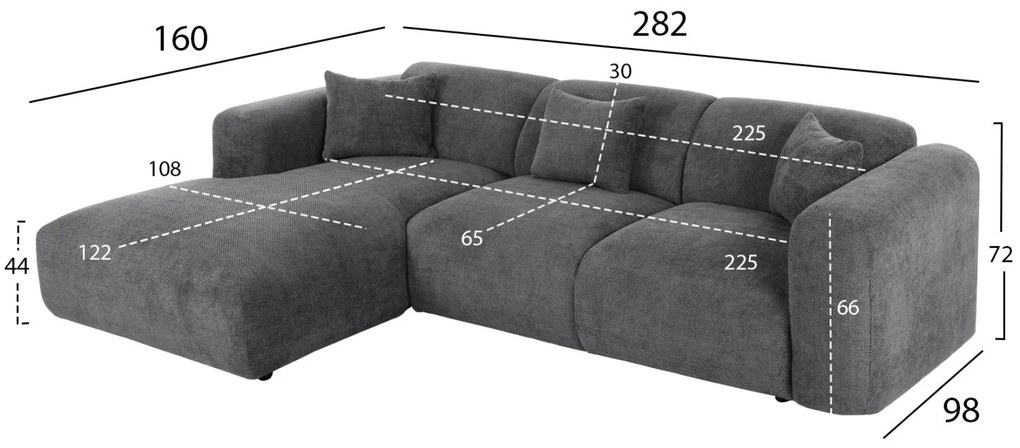 Γωνιακός Καναπές BRICKEN C3275.04L Αριστερή γωνία Ανθρακί Ύφασμα 282x160x72Υεκ. 282x160x72 εκ.