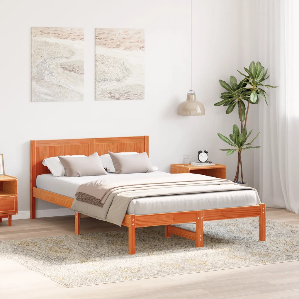 vidaXL Κρεβάτι Καφέ Κερί Καφέ κερί Μασίφ ξύλο 120 x 200 cm Ανθεκτικό