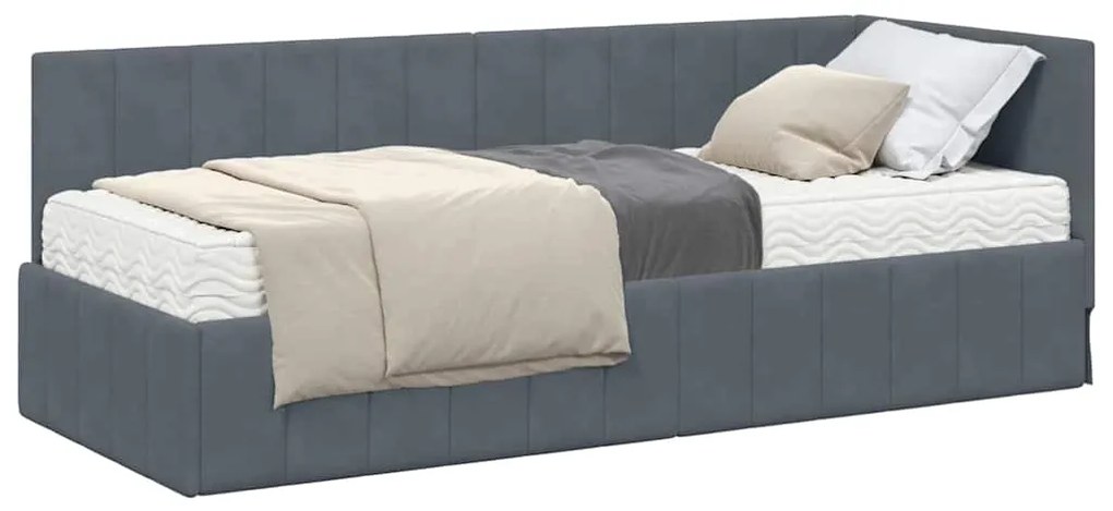 vidaXL Κρεβάτι γωνίας με στρώμα με στρώμα 2 pcs Γκρι Βελούδο
