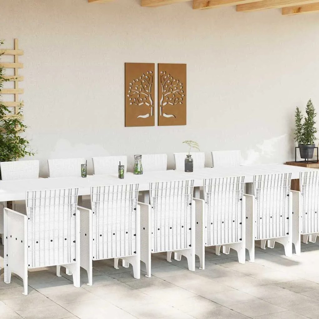 vidaXL Σέτ φαγητού για κήπο 15 pcs Λευκό Rattan Polt