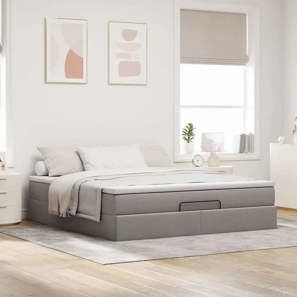 vidaXL Οθωμανικό κρεβάτι με στρώμα Taupe 180x200cm ύφασμα