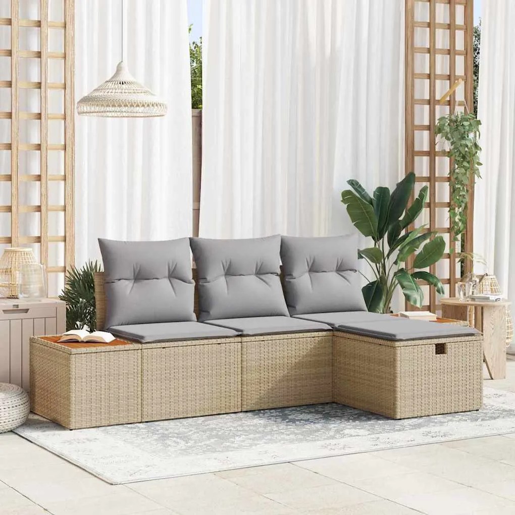 vidaXL Σετ Καναπέ Κήπου 4 pcs Μπεζ 55 x 62 x 69 εκ Πολυ ράταν