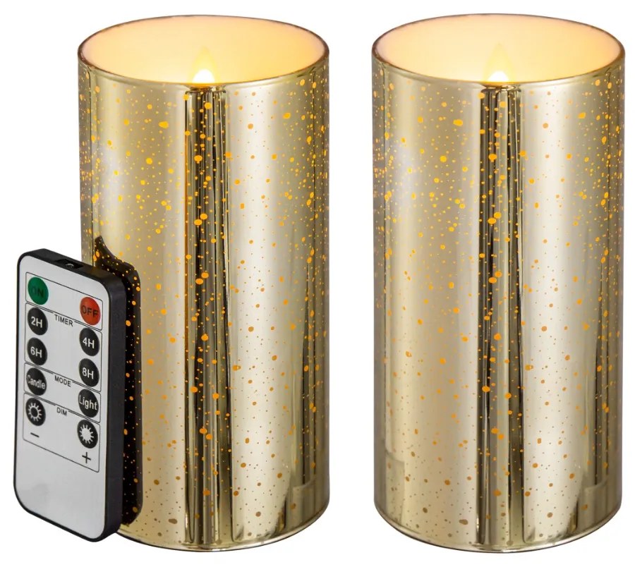 Artekko Flame Κερί Led με Τηλεχειριστήριο Γυαλί Κερί Χρυσό (7.6x7.6x15.2)cm Σετ/2 Artekko 480300