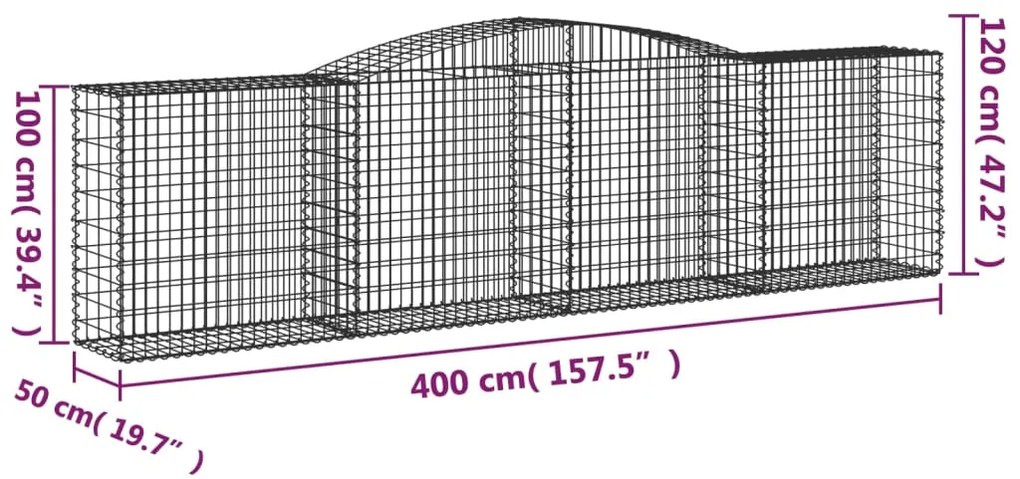 Συρματοκιβώτια Τοξωτά 15 τεμ. 400x50x100/120 εκ. Γαλβαν. Ατσάλι - Ασήμι