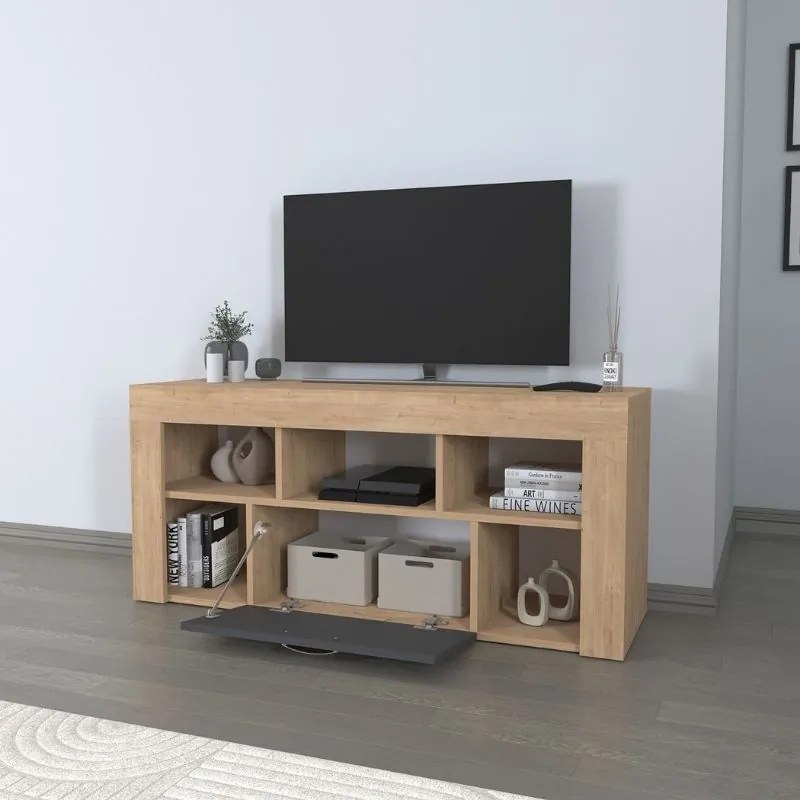 Έπιπλο τηλεόρασης Midili Megapap χρώμα sapphire oak - ανθρακί 135x42x60,7εκ. - GP041-0082,1