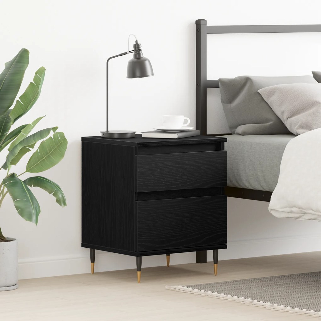 vidaXL Κομοδίνο Μαύρο Δρυς 40x35x50 εκ. Επεξεργασμένο ξύλο