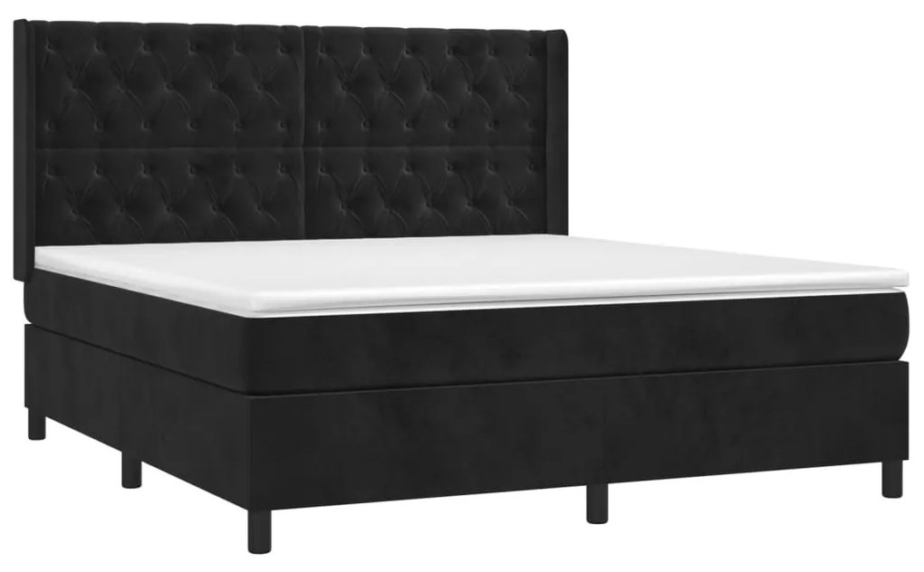 Κρεβάτι Boxspring με Στρώμα Μαύρο 160x200 εκ. Βελούδινο - Μαύρο