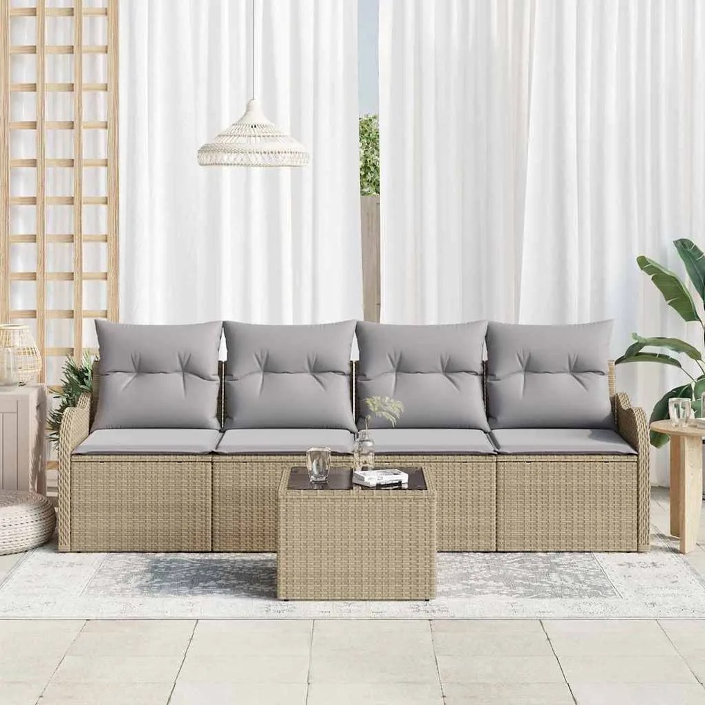 vidaXL Σετ Καναπέ Κήπου 5 pcs Μπεζ Πολυ ράταν