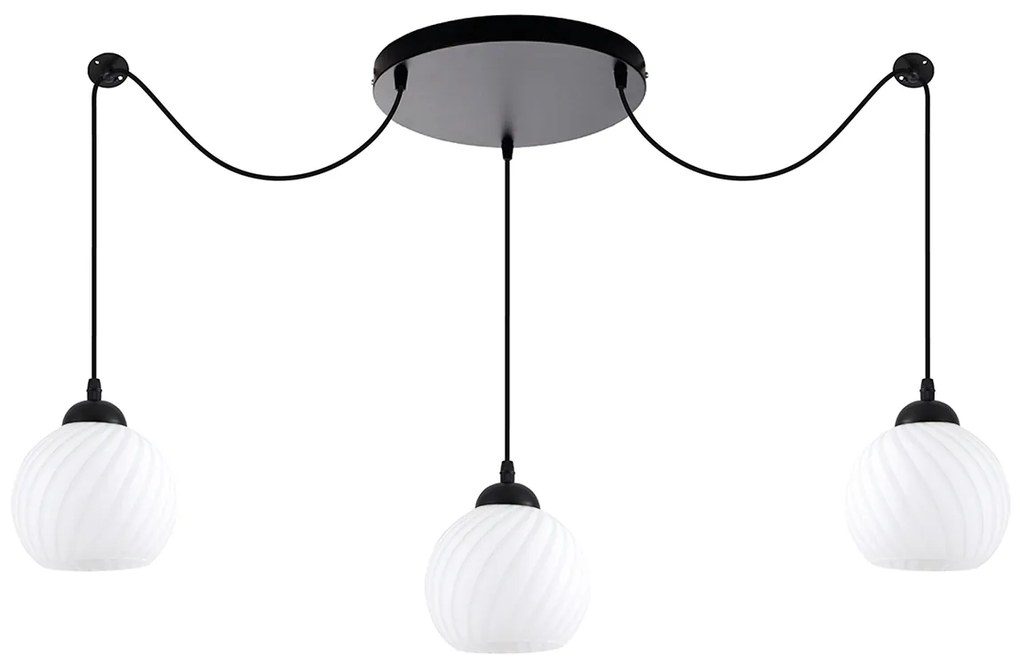 Φωτιστικό Οροφής  KQ 8865-3A SWIRL BLACK PENDANT WITH WHITE GLASSES Ε3 - 77-8199 - 51W - 100W - 77-8199