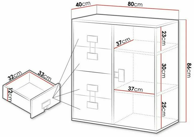 Σιφονιέρα Akron N103, Artisan βελανιδιά, Με συρτάρια και ντουλάπια, Αριθμός συρταριών: 4, 86x80x40cm, 40 kg | Epipla1.gr