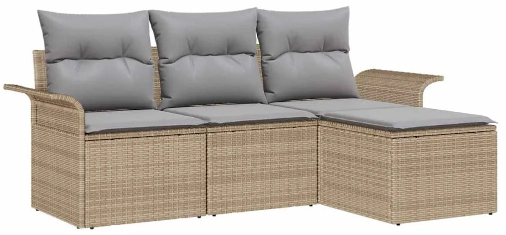 vidaXL Σετ Καναπέ Κήπου με μαξιλάρι 4 pcs Μπεζ Πολυ ράταν