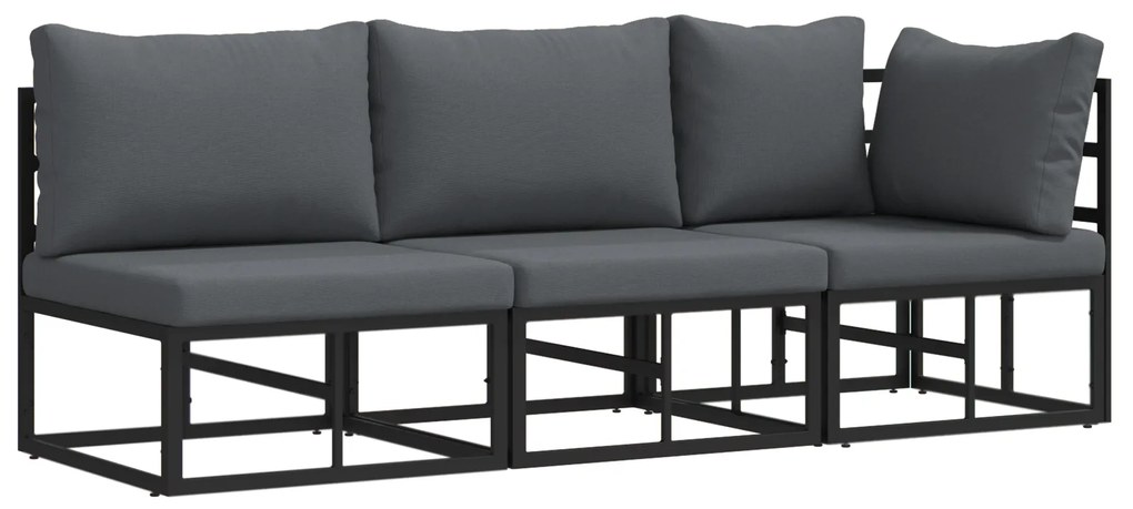 vidaXL Εξωτερικά Έπιπλα με μαξιλάρι με μαξιλάρι 3 pcs Μαύρο Αλουμίνιο