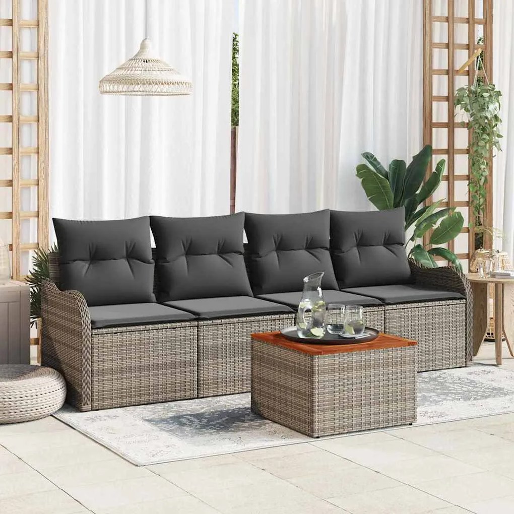 vidaXL Σετ Καναπέ Κήπου 5 pcs Γκρι Πολυ ράταν