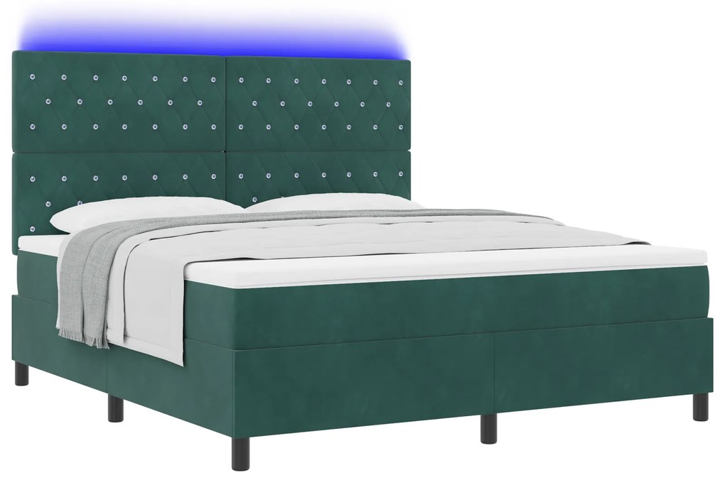 vidaXL Κρεβάτι με Στρώμα & LED Σκούρο Πράσινο 180x200 εκ Βελούδο