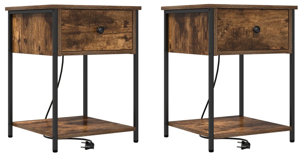 vidaXL Κομοδίνο με συρτάρι 2 pcs Καπνιστή δρυς 42 x 41 x 56 εκ.
