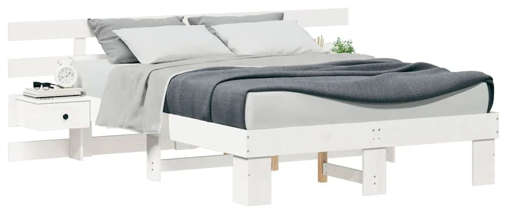 vidaXL Σκελετός Κρεβατιού με συρτάρι Λευκό 120 x 190 cm Μασίφ ξύλο