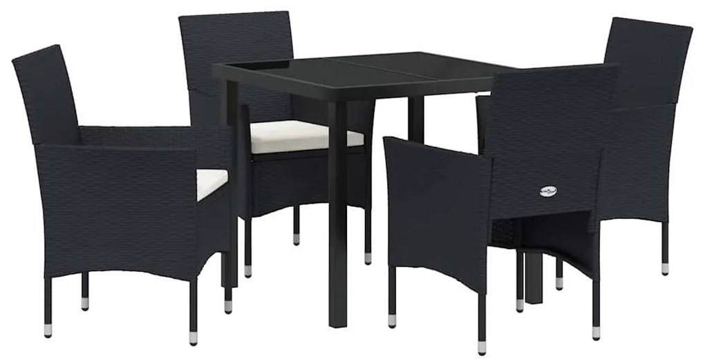 vidaXL Σέτ φαγητού για κήπο με μαξιλάρι 5 pcs Μαύρο συνθετικό ρατάν