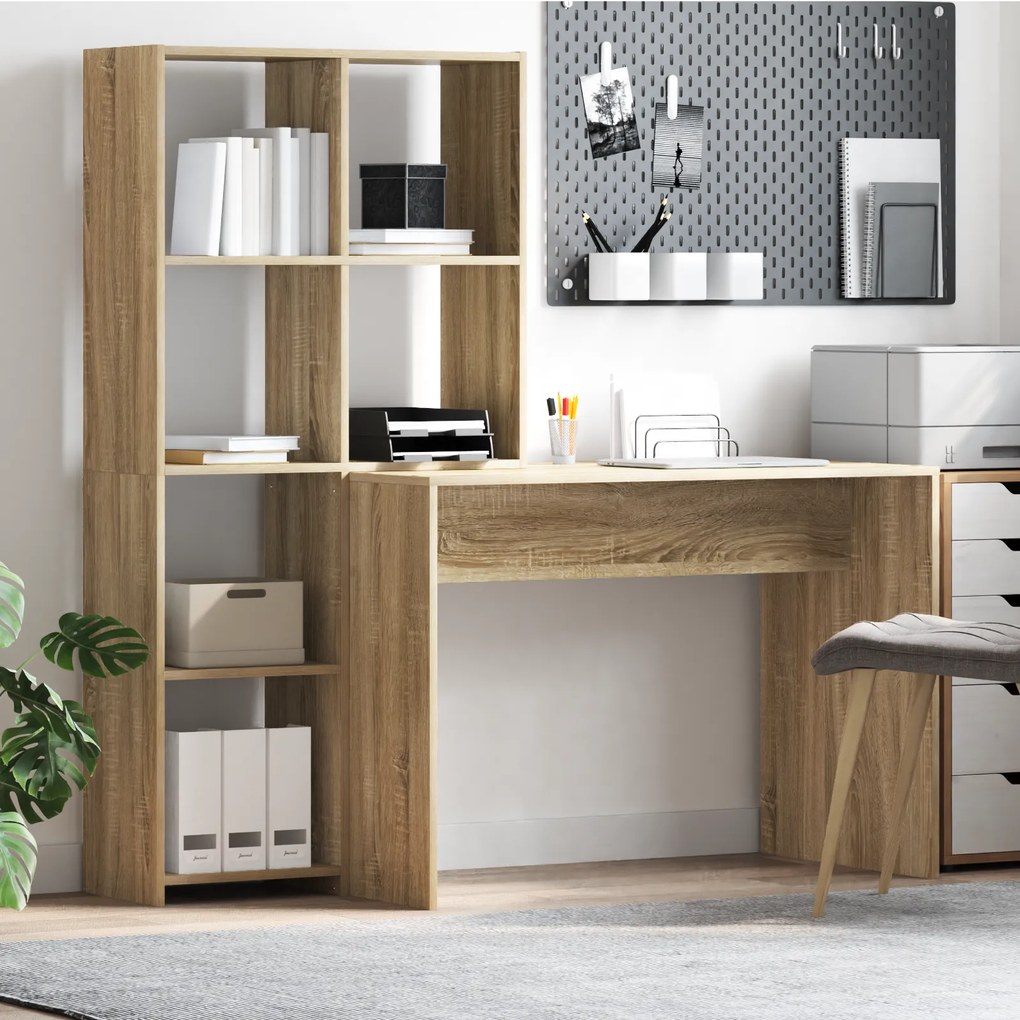 vidaXL Γραφείο Sonoma Δρυς 138.5 x 55 x 143 εκ Επεξεργασμένο ξύλο