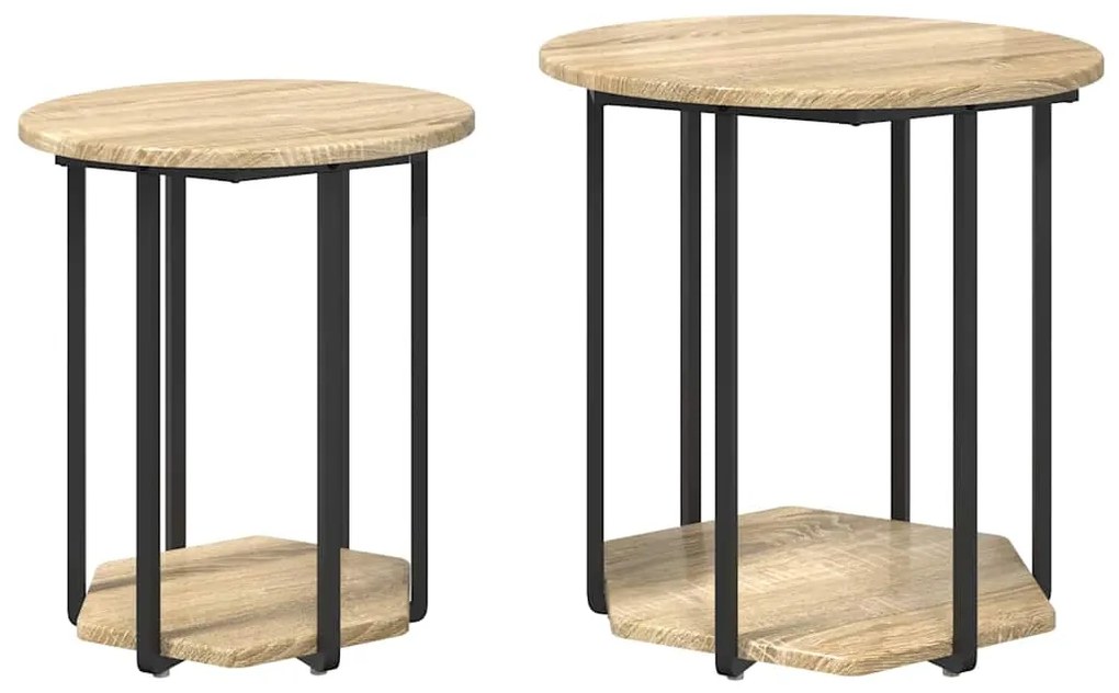 vidaXL Σετ βοηθητικά τραπεζάκια 2 pcs Βελανιδιά Σονομά και Μαύρο