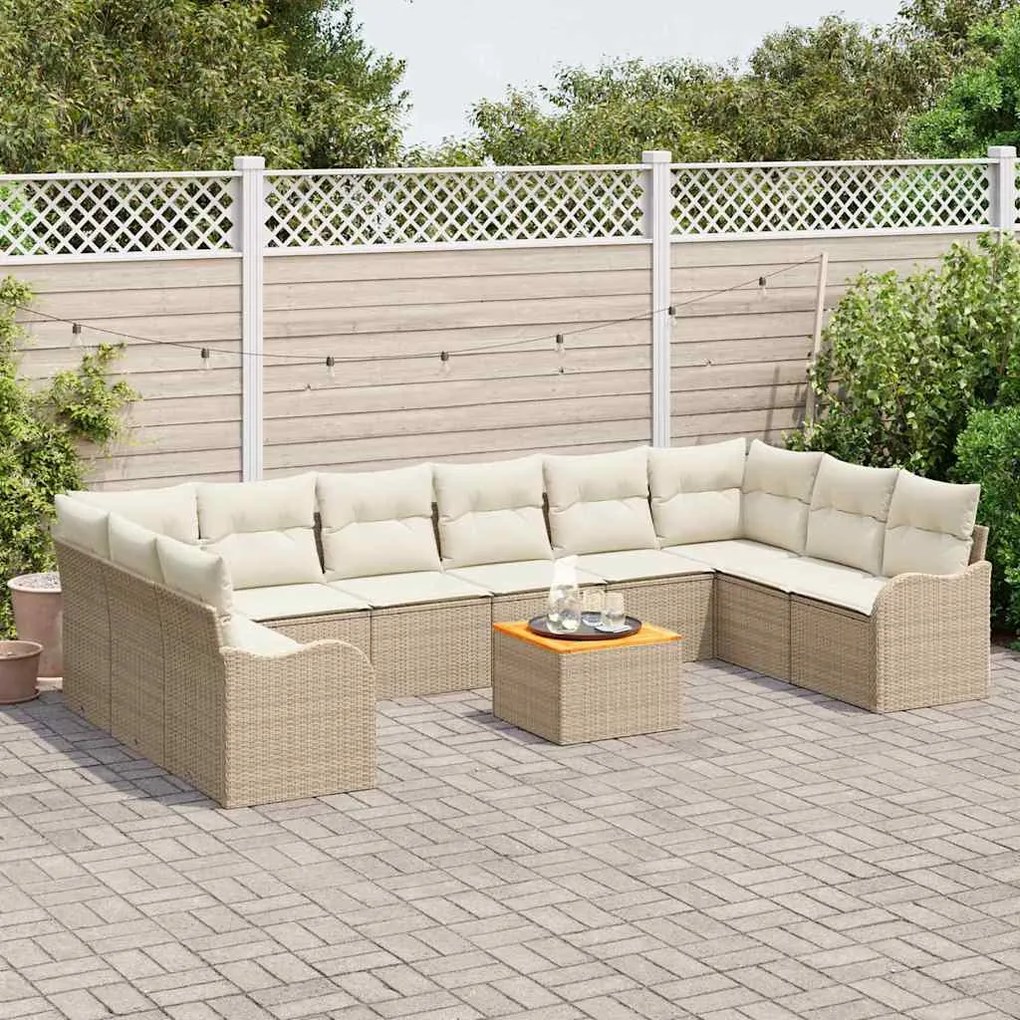 vidaXL Σετ Καναπέ Κήπου 11 pcs Beige, λευκό Μέγεθος Ρατάν, Υφασμα