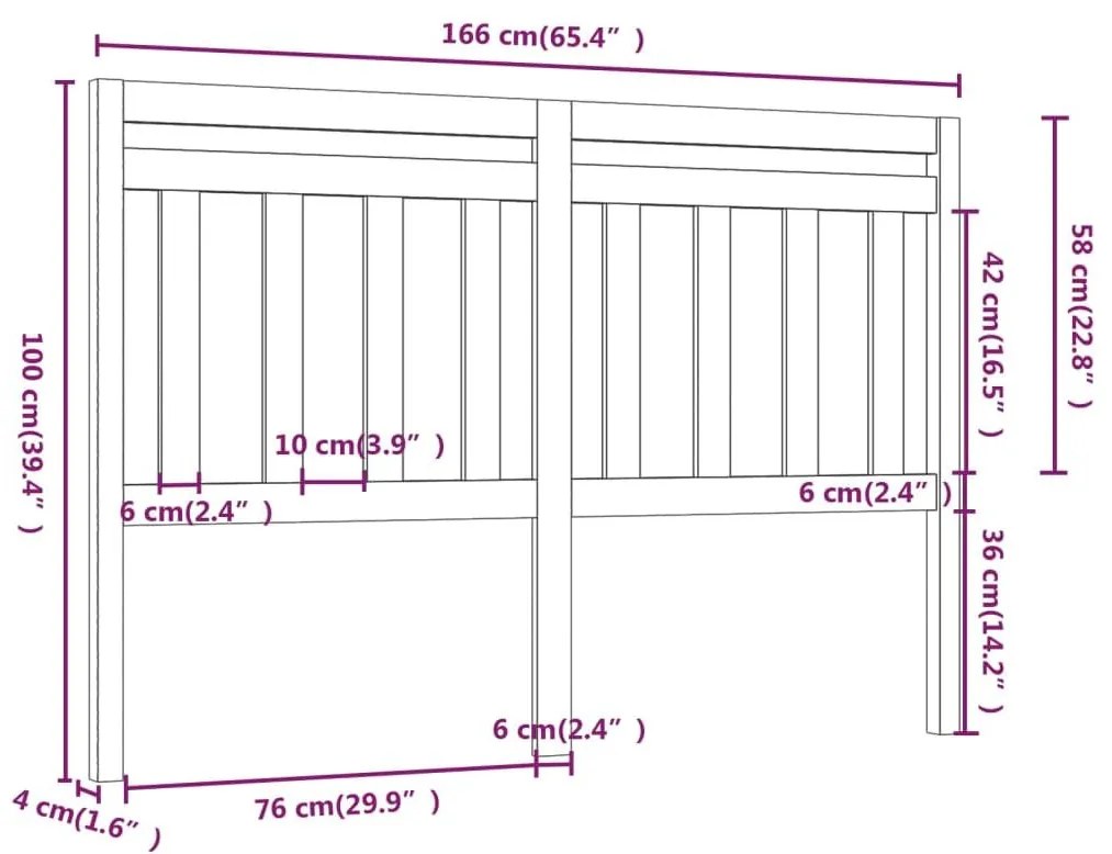 Κεφαλάρι Κρεβατιού Μαύρο 166 x 4 x 100 εκ. Μασίφ Ξύλο Πεύκου - Μαύρο