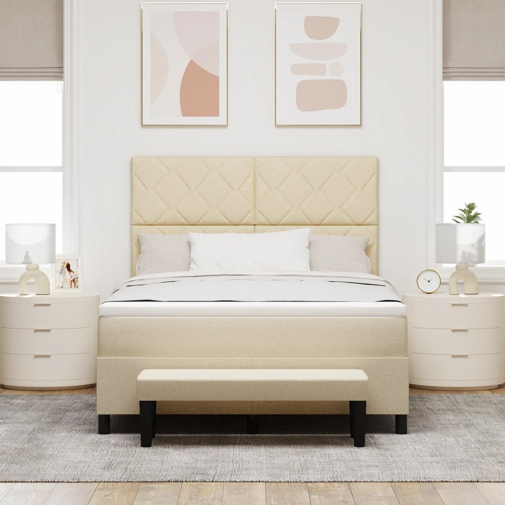 vidaXL Κρεβάτι με βάση με Στρώμα & Πάγκο Κρέμα 140x200 cm Ύφασμα