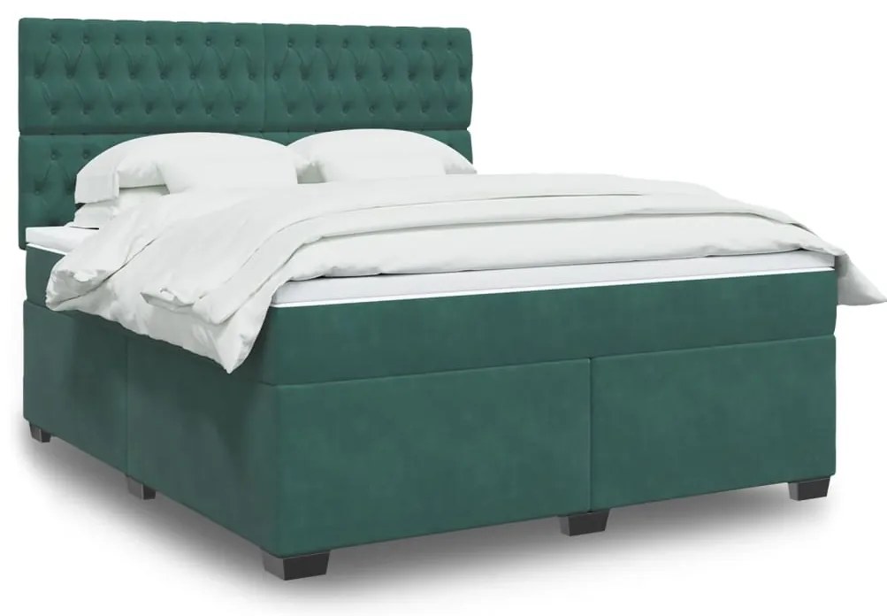 vidaXL Κρεβάτι Boxspring με Στρώμα Σκούρο Πράσινο 180x200εκ. Βελούδινο