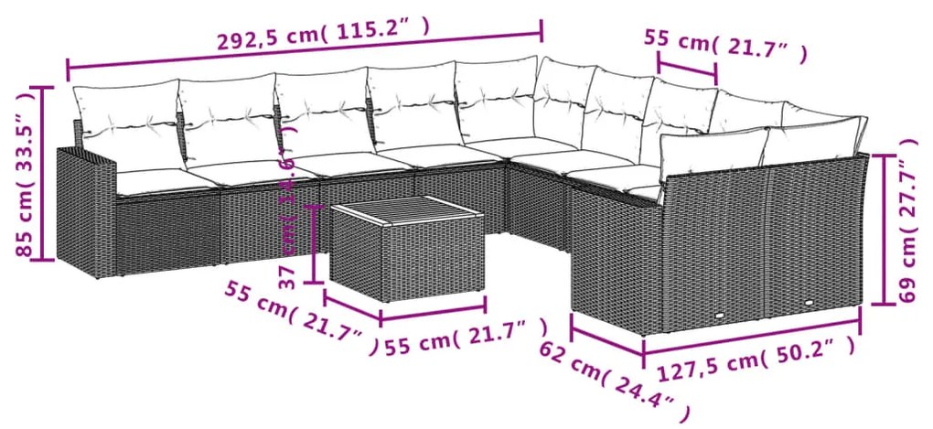vidaXL Σαλόνι Κήπου Σετ 11 τεμ. Μπεζ Συνθετικό Ρατάν με Μαξιλάρια