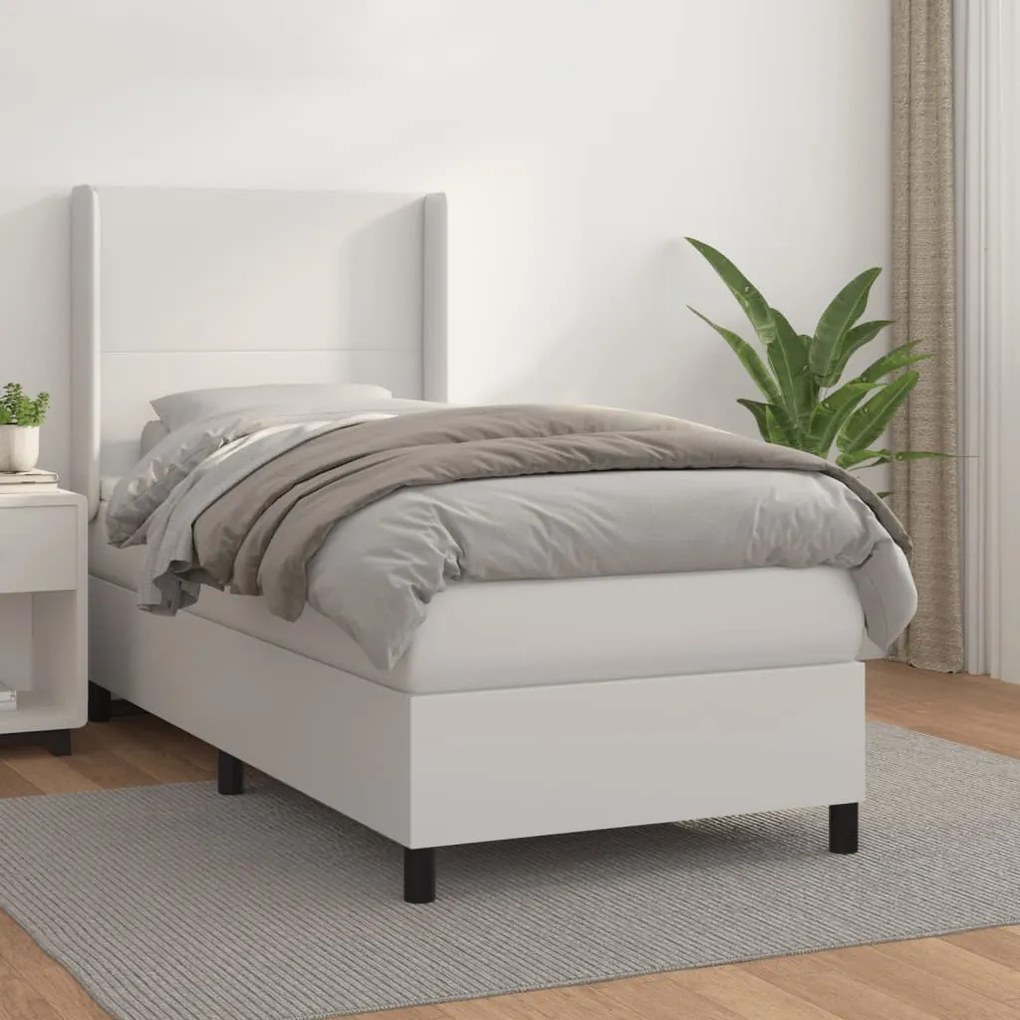 vidaXL Κρεβάτι Boxspring με Στρώμα Λευκό 100x200εκ.από Συνθετικό Δέρμα