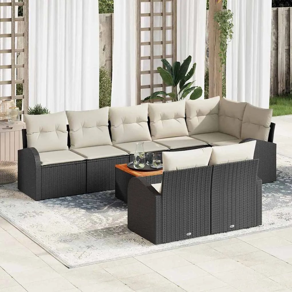 vidaXL Σετ Καναπέ Κήπου 9 pcs Μαύρο Πολυ ράταν