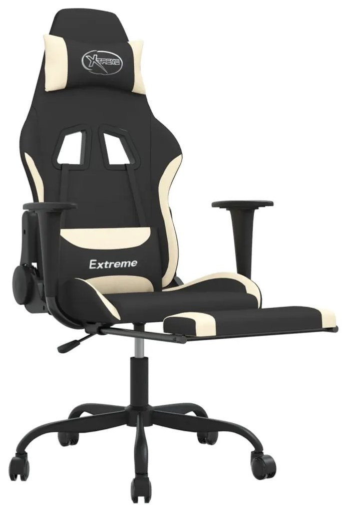 vidaXL Καρέκλα Gaming Μαύρο και κρεμ Ύφασμα με Υποπόδιο