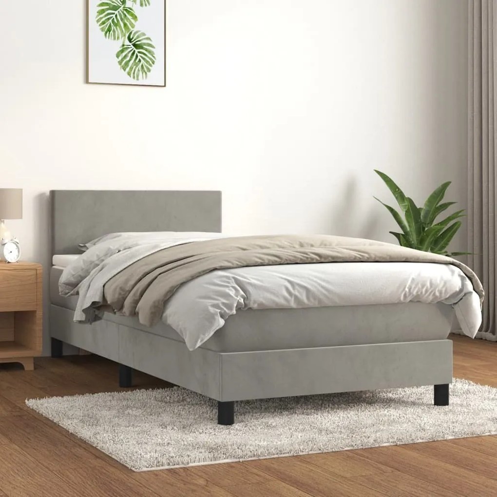 Κρεβάτι Boxspring με Στρώμα Ανοιχτό Γκρι 100x200 εκ. Βελούδινο - Γκρι