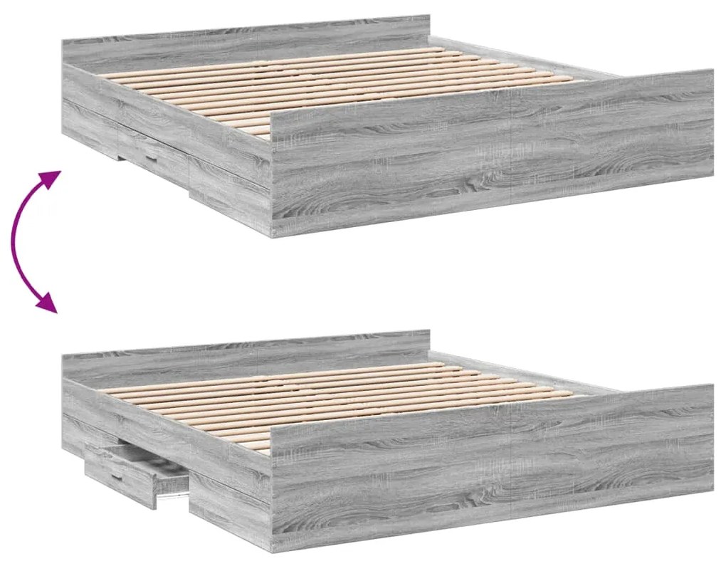 vidaXL Πλαίσιο Κρεβατιού με συρτάρια Γκρι sonoma 180x200εκ. Επεξ. Ξύλο