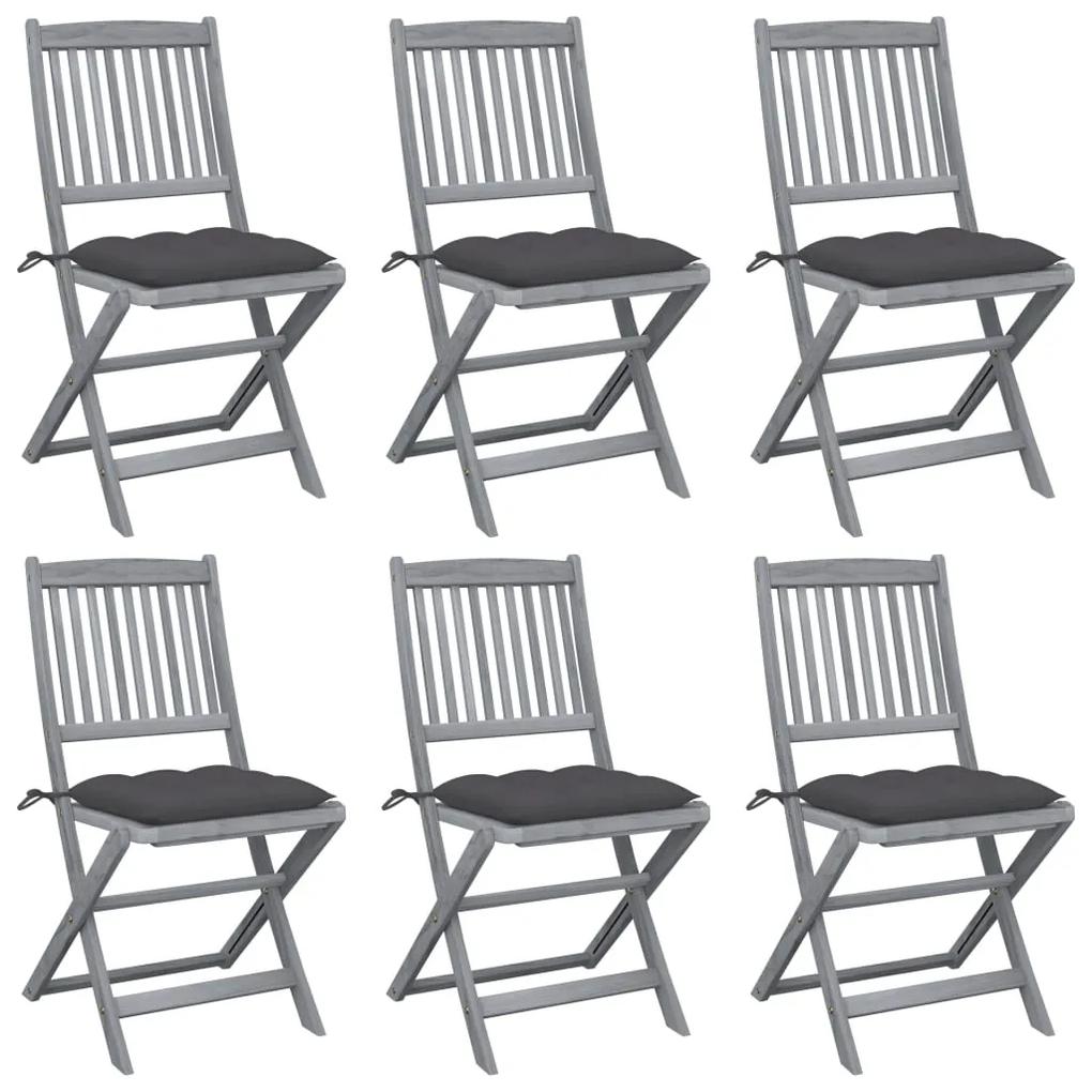 3065449 vidaXL Καρέκλες Εξ. Χώρου Πτυσσόμενες 6 τεμ. Ξύλο Ακακίας &amp; Μαξιλάρια Ανθρακί, 1 Τεμάχιο