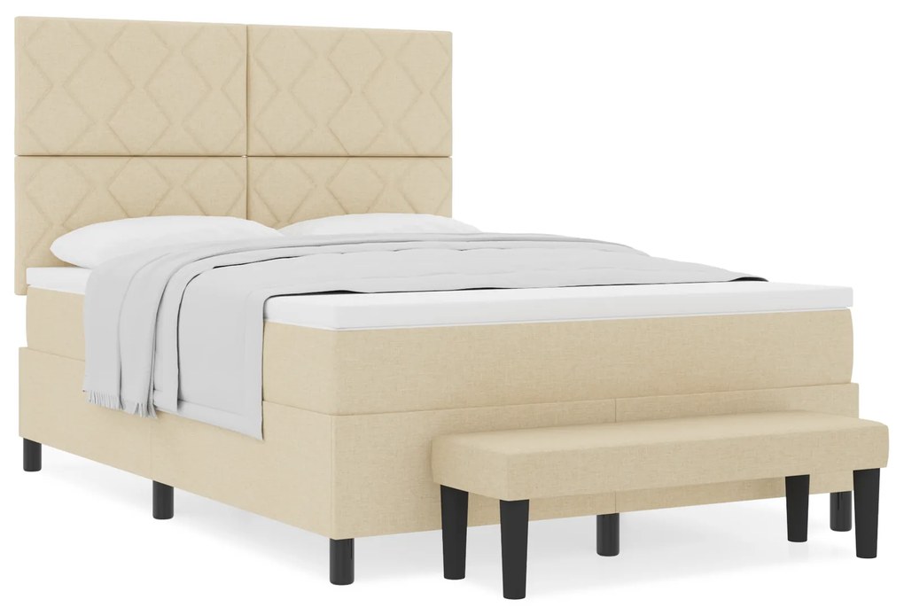 vidaXL Κρεβάτι με βάση με Στρώμα & Πάγκο Κρέμα 140x200 cm Ύφασμα