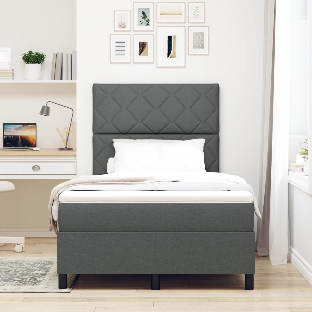 vidaXL Κρεβάτι Box Spring με Στρώμα Σκούρου Γκρι 120x200 εκ Ύφασμα