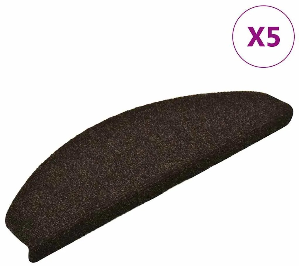 vidaXL Πατάκια Σκαλιών Αυτοκόλλητα 5 τεμ. 65x21x4 εκ. Σκούρο Καφέ Ημίστρογγυλά Μεγάλα