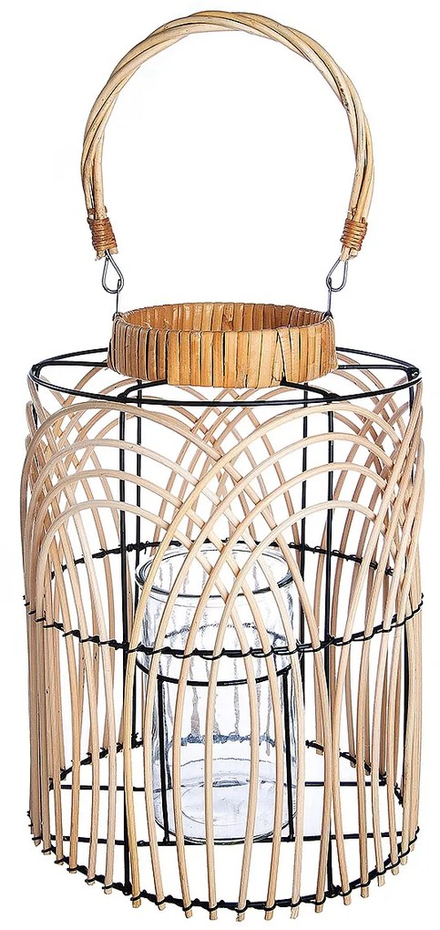 Φανάρι ArteLibre Φυσικό/Μαύρο Rattan/Μέταλλο 33cm-05160669